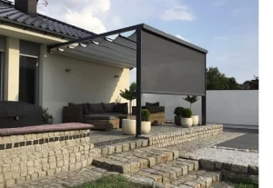 pergola aluminiowa z tkaniną sterowana ręcznie